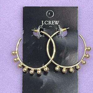 J Crew Hoop Earrings Gold Tone Beaded Ball Round Womens Jewelry Statement Modern